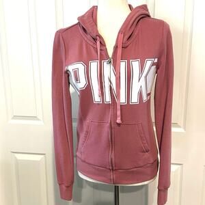 Victoria’s Secret PINK Womens XS Zip Front Hoodi Sweatshirt Burgundy Long Sleeve